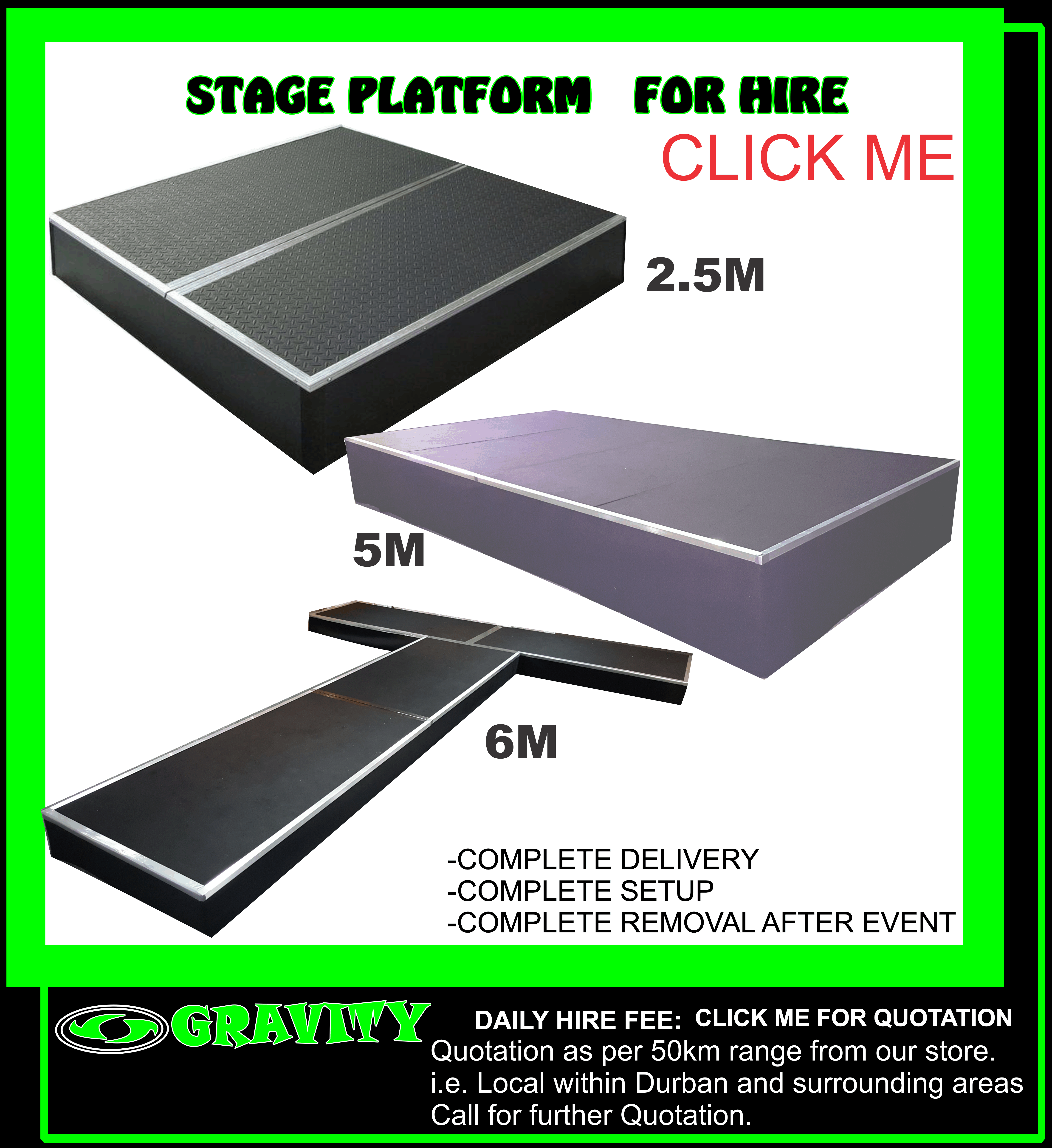 STAGE PLATFORM STRUCTURE FOR HIRE IN DURBAN FOR ALL EVENTS ON STAGE HIRE GRAVITY SOUND LIGHTING WAREHOUSE 0315072736